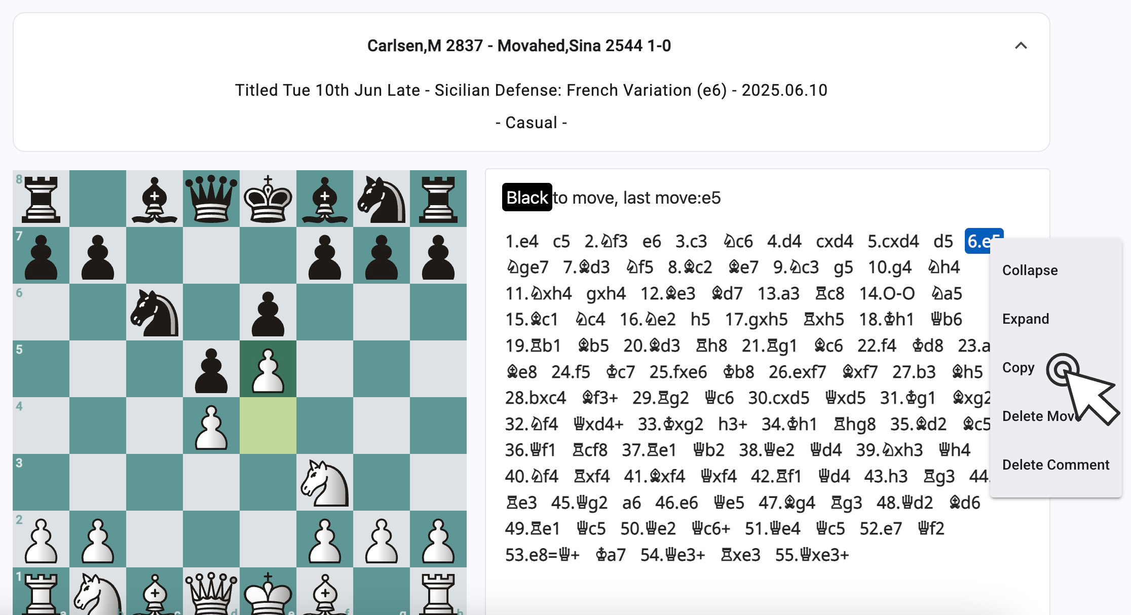 Copy and paste opening variations in AQChess